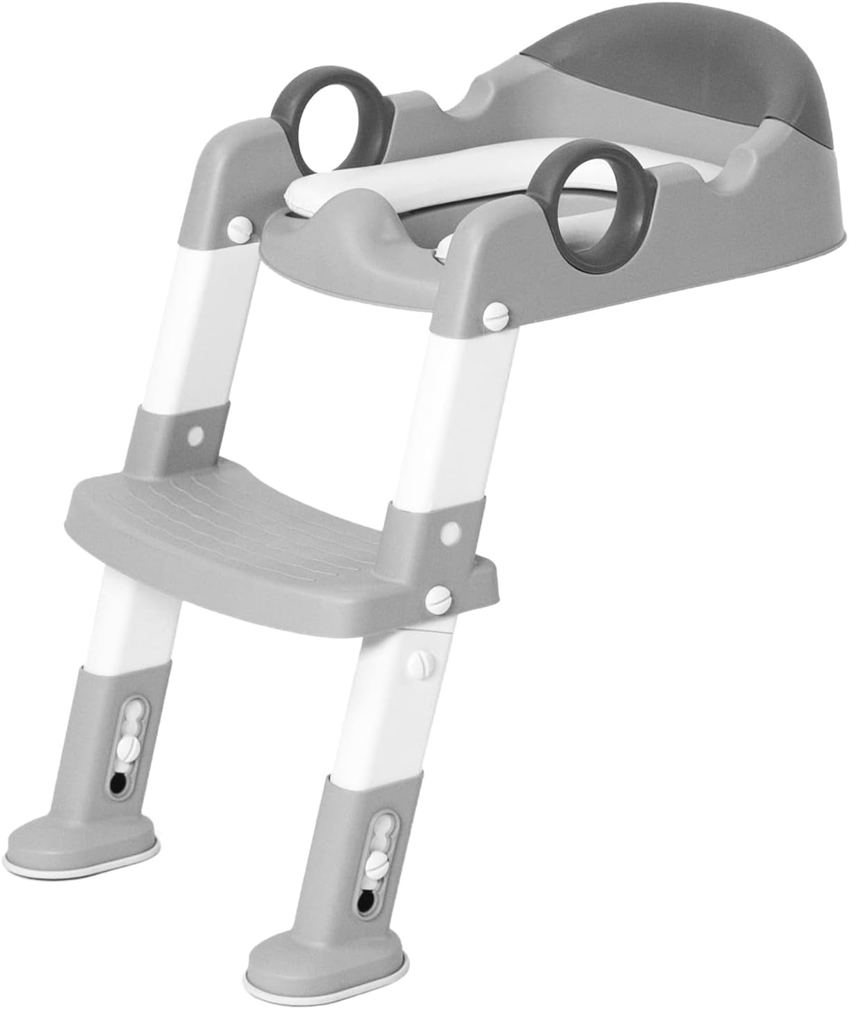 Potty Training Toilet Seat with Step Stool Ladder for Toddlers - Padded Non-Slip Design with Handles (Gray)