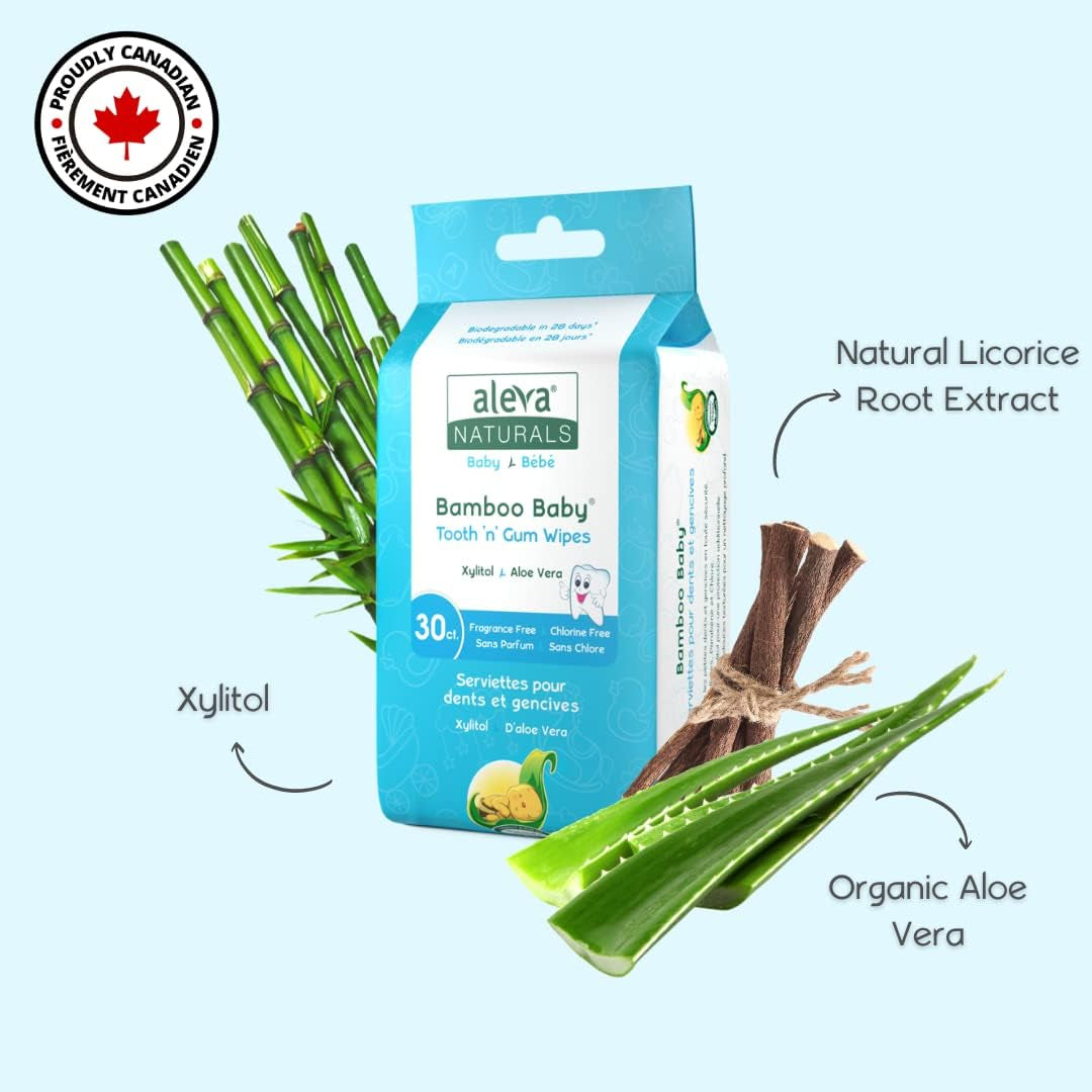 Bamboo Baby Tooth and Gum Wipes - Healthy Child Care, Natural and Vegan Wipes, Formulated - Xylitol - Value Pack- 30 Count X 3 (90 Wipes Total)
