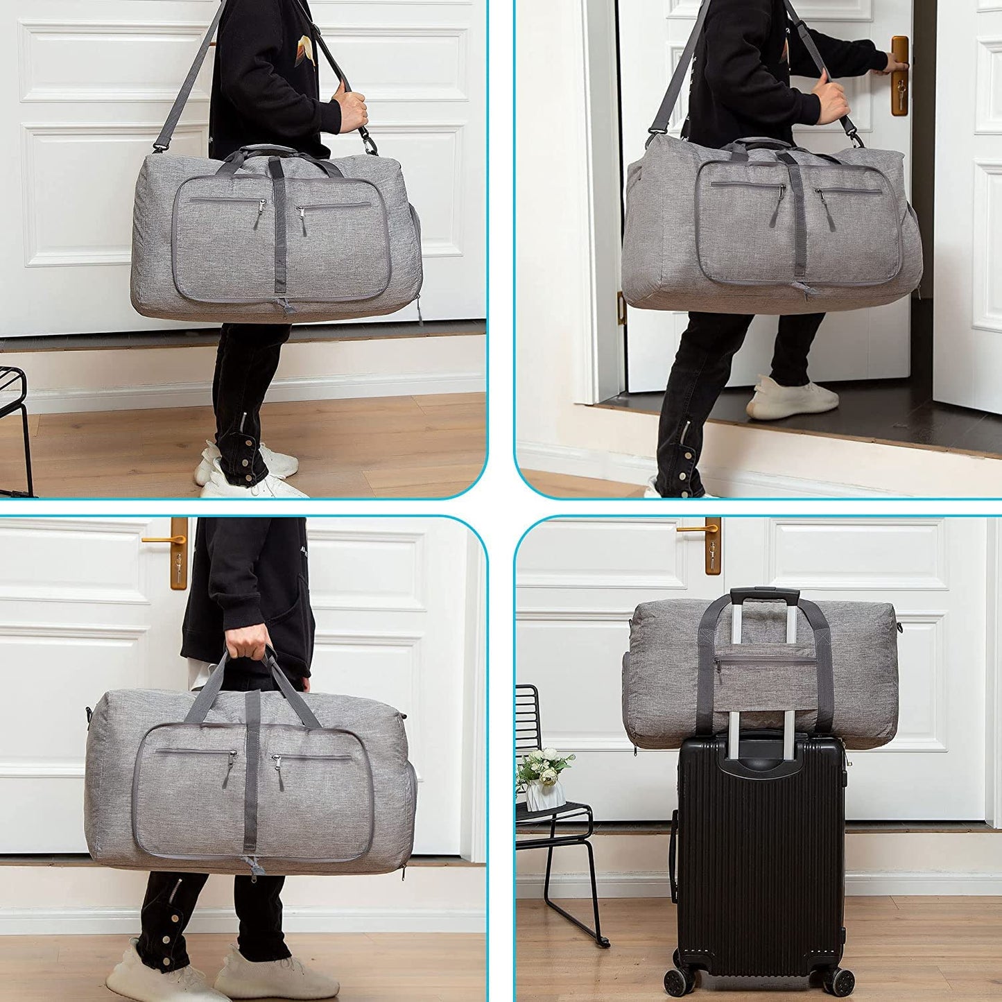 Men's Travel Duffle Bag with Shoe Compartment, Foldable Waterproof and Tear-Resistant Overnight Bag Available in 65L, 85L, and 115L