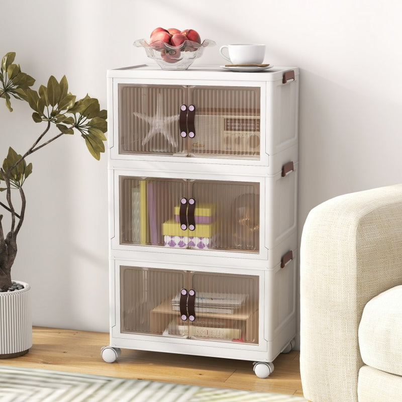 25.5/60 Gallon 3-Tier Stackable Storage Bins with Magnetic Doors and Lockable Casters