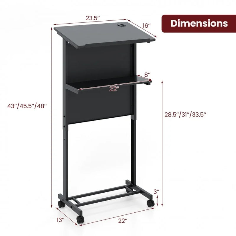 Height Adjustable Lectern Table with Tilted Top and Three Positions