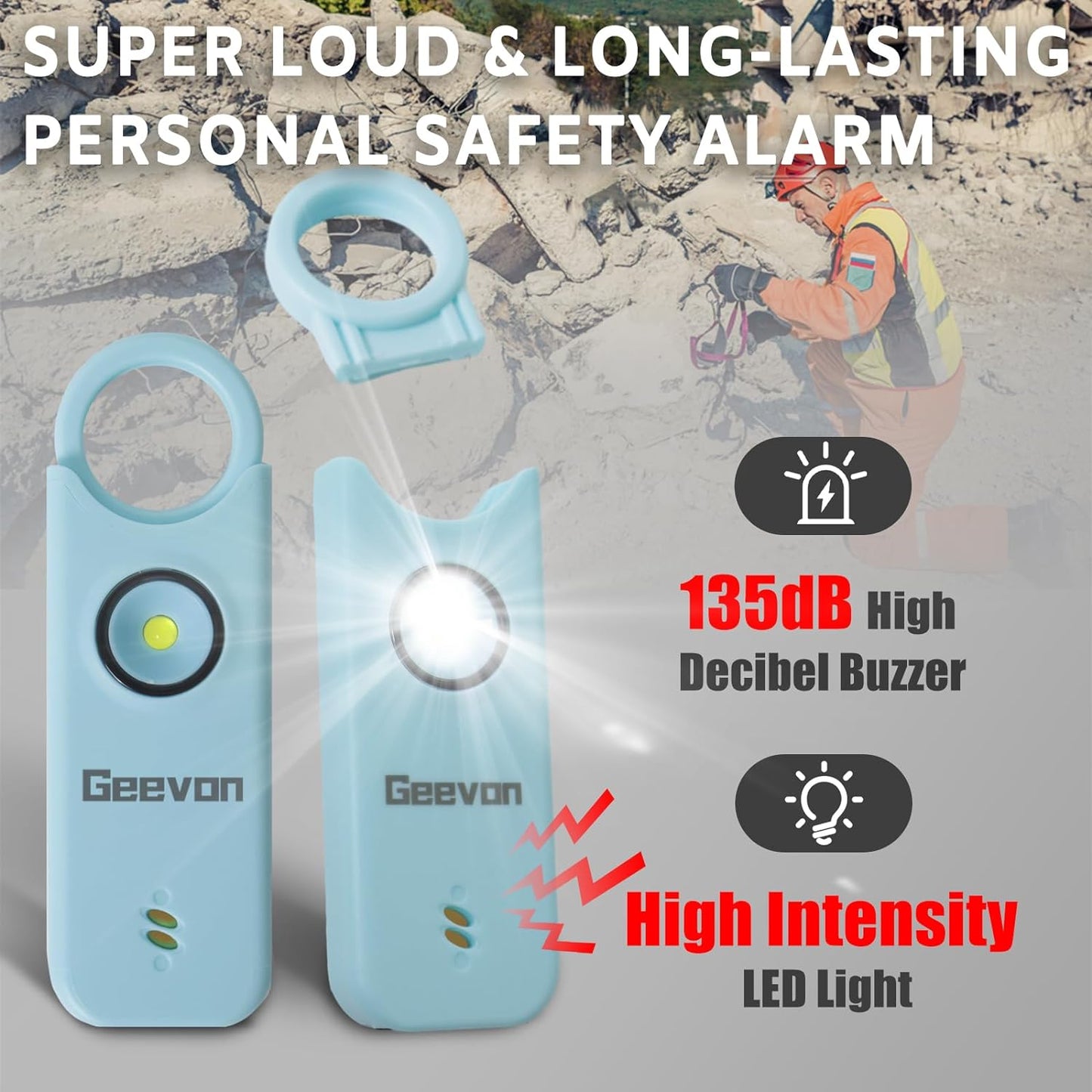 Personal Safety Alarm Set - Women - 135DB Loud Siren with LED Strobe Light, Rechargeable (Mint)