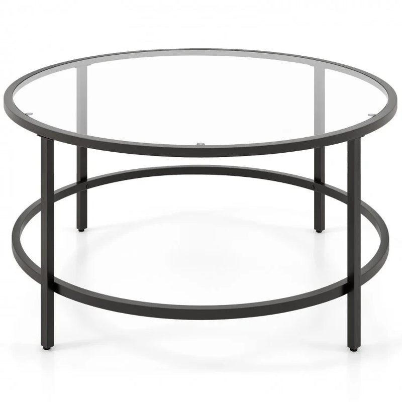 35.5-Inch Round Coffee Table with Tempered Glass Top