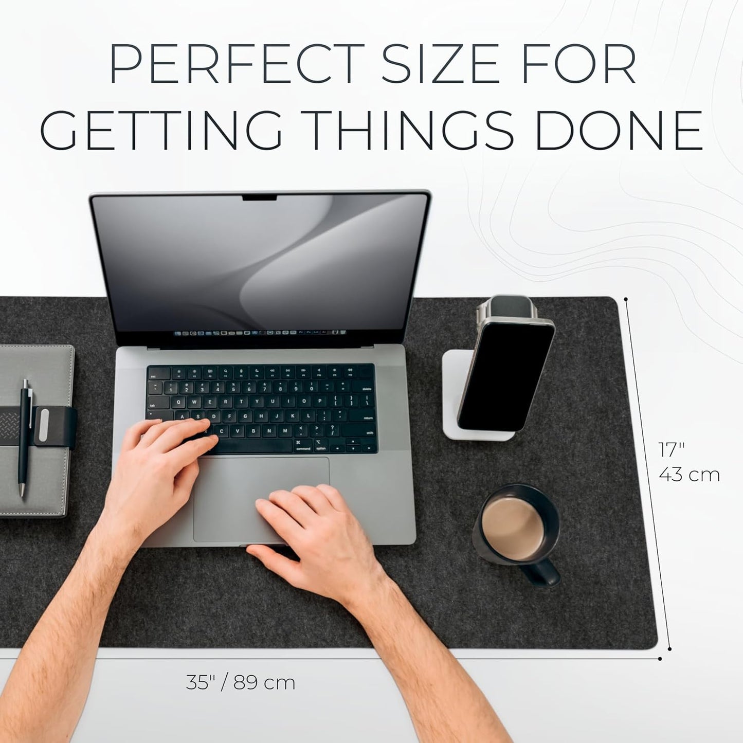 Nordik Large Felt Desk Mat - Charcoal - 89 X 43 Cm - Full Desk Keyboard Mat - Computer Desk Mat for Keyboard and Mouse Pad - Desktop Mat - Large Desk Mat - Felt Desk Pad