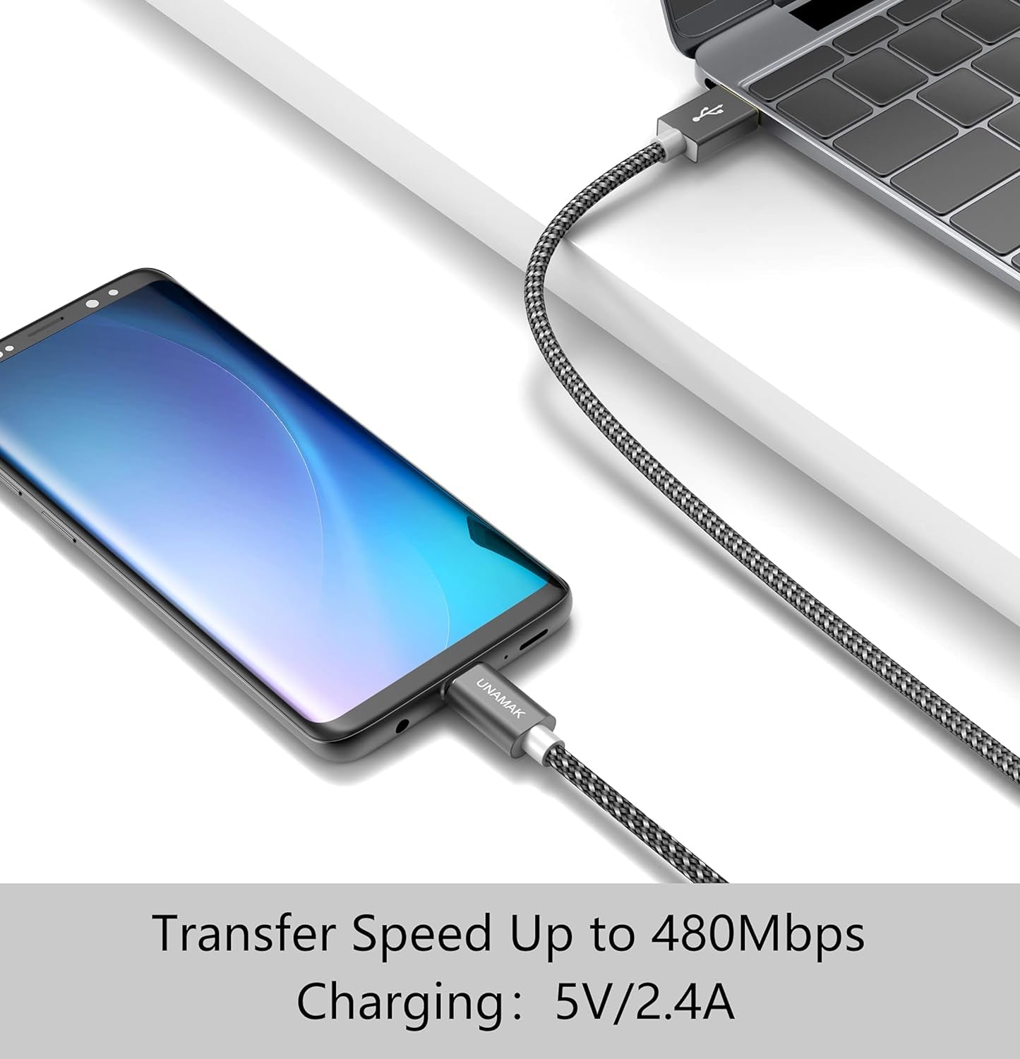 Micro USB Cable 6.6 Feet - USB A Male to Micro B Male Charger for Android Devices (Aramid Fiber & Double Braided Nylon) -(Gray)