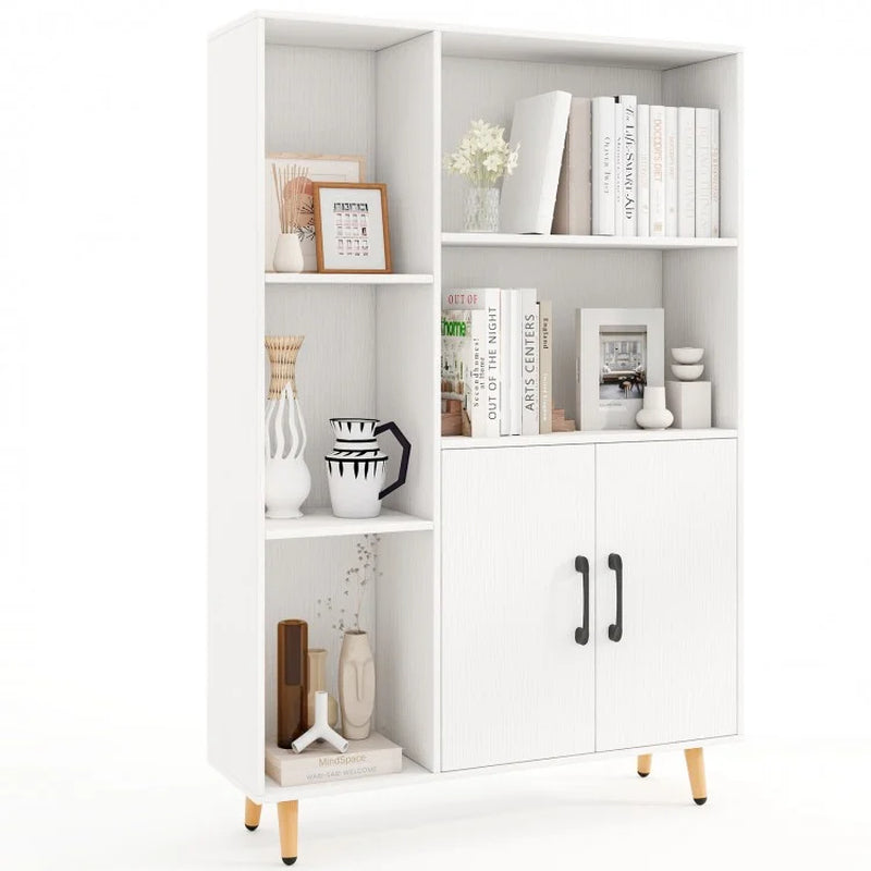Freestanding Pantry Cabinet with Two Doors and Five Shelves