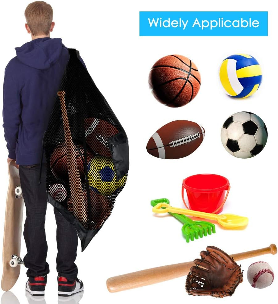 Extra Large Heavy-Duty Mesh Sports Ball Bag with Drawstring and Shoulder Strap for Basketball, Volleyball, Baseball, and Swimming Gear
