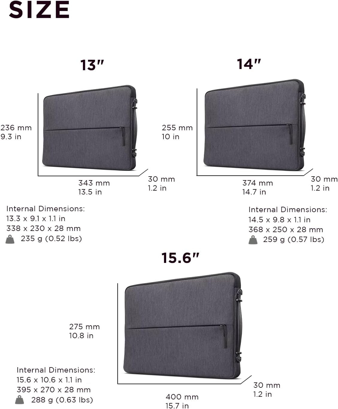 Urban Sleeve 14-Inch Laptop/Notebook/Tablet Case - Water-Resistant, Padded Compartments, Zippered Accessory Storage, Rubber Corners, Handle - Charcoal Grey