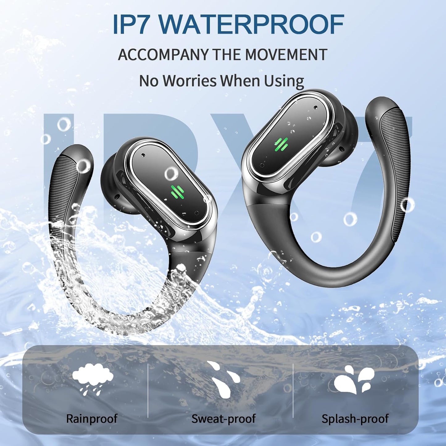 Bluetooth 5.3 Wireless Earbuds - ENC Noise Cancelling Microphone, 50-Hr Stereo Playback, IP7 Waterproof Rating, Dual LED Display