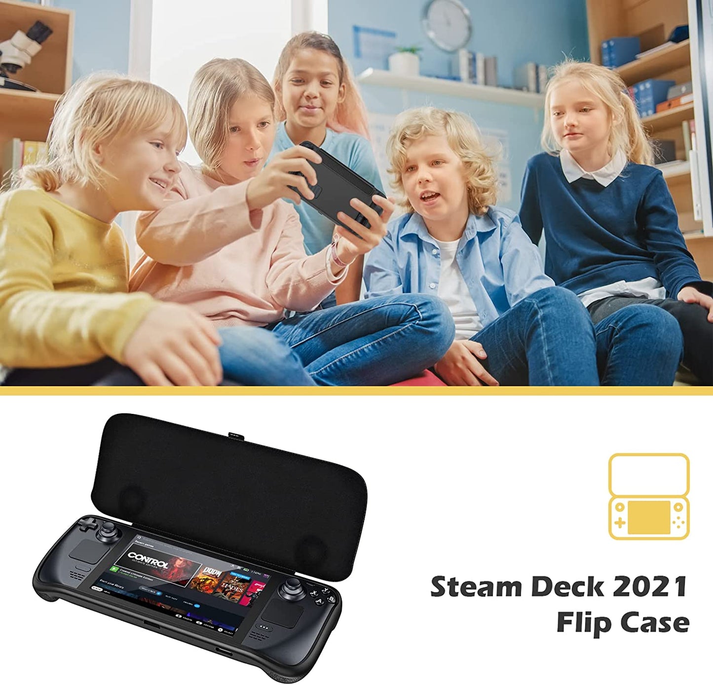 Flip Case for Steam Deck/Steam Deck OLED (2023) - Enhanced Protective Cover with Magnetically Detachable Front Shell - Black