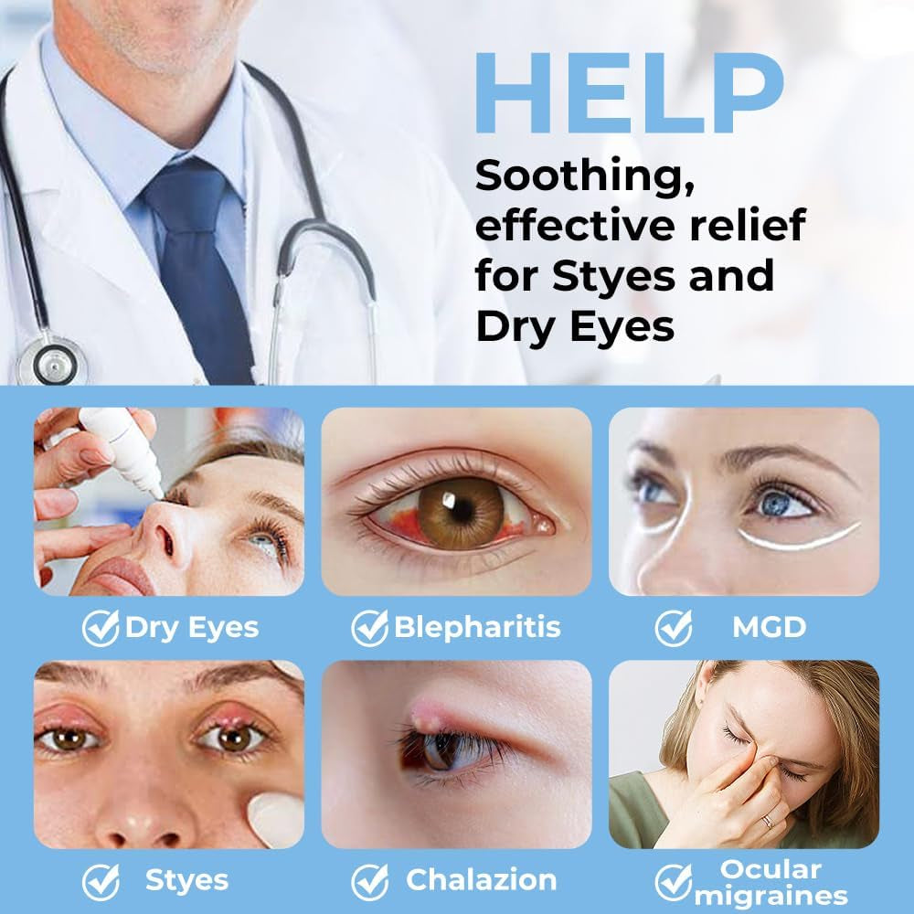 Heated Flaxseed Eye Mask - Warm Compress for Dry Eye Relief, Gland Unclogging, and Treatment of MGD, Styes, and Blepharitis (Blue)