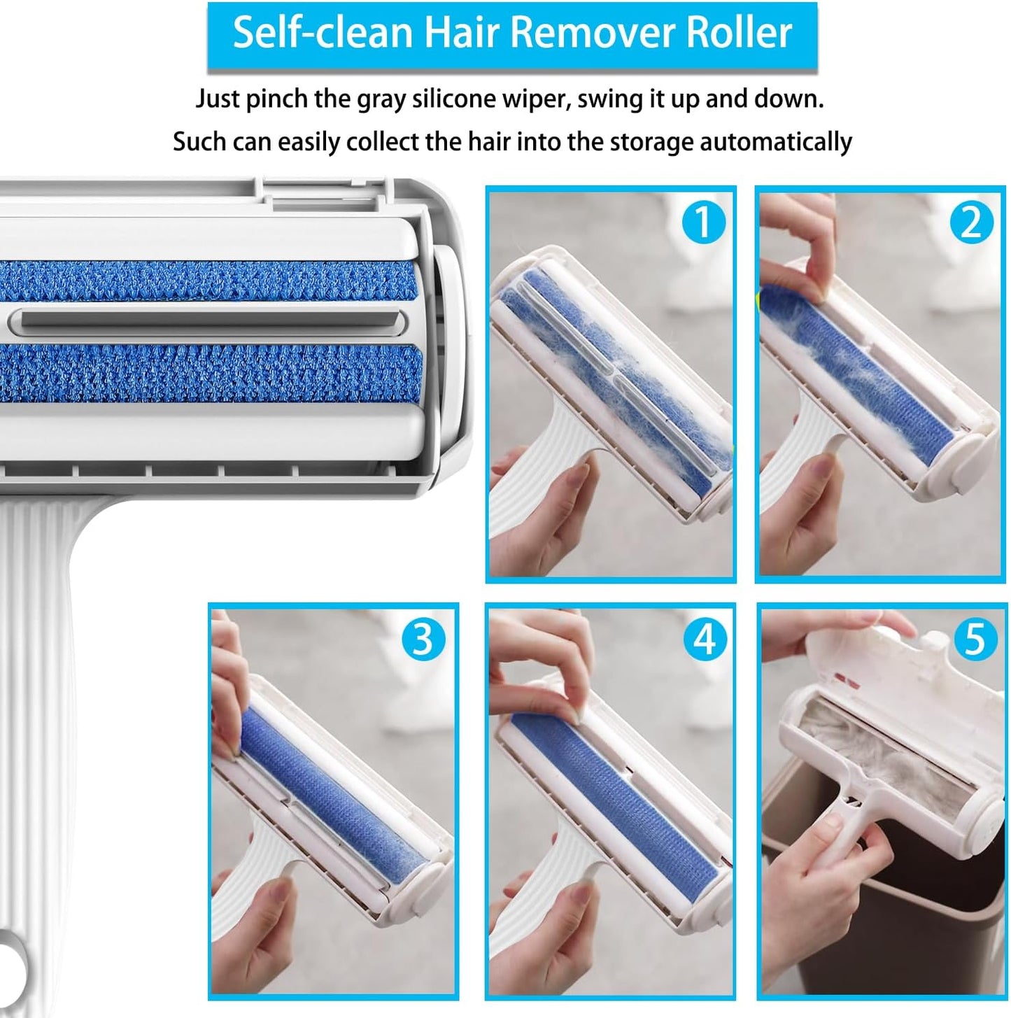 Pet Hair Remover Roller - Dogs and Cats - Self-Cleaning Brush, Efficient Fur Removal, Reusable