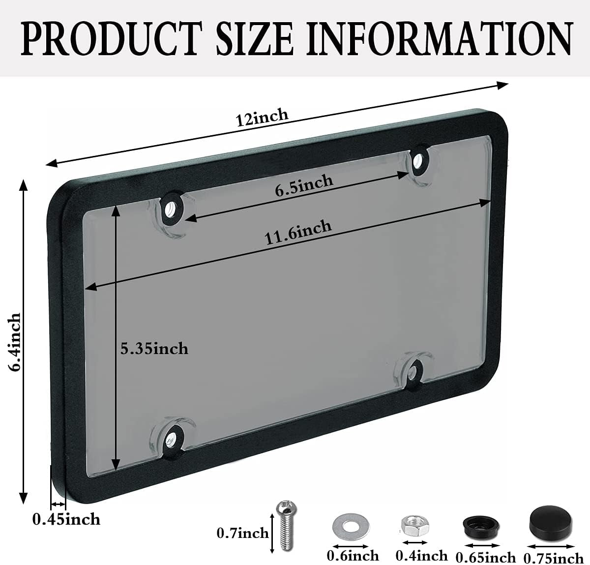 2-Pack License Plate Covers with Screw Caps - Smoked Bubble License Plate Frames and Protectors