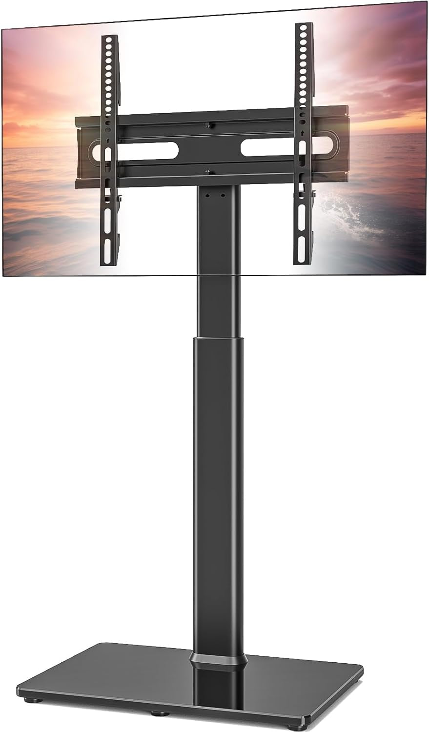 Universal Floor TV Stand - Mount 80 Degree Swivel Height Adjustable and Space Saving Design for Most 27 to 65 Inch Tvs