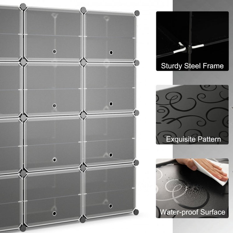 12-Cube Portable Shoe Organizer with Hooks for 48 Pairs
