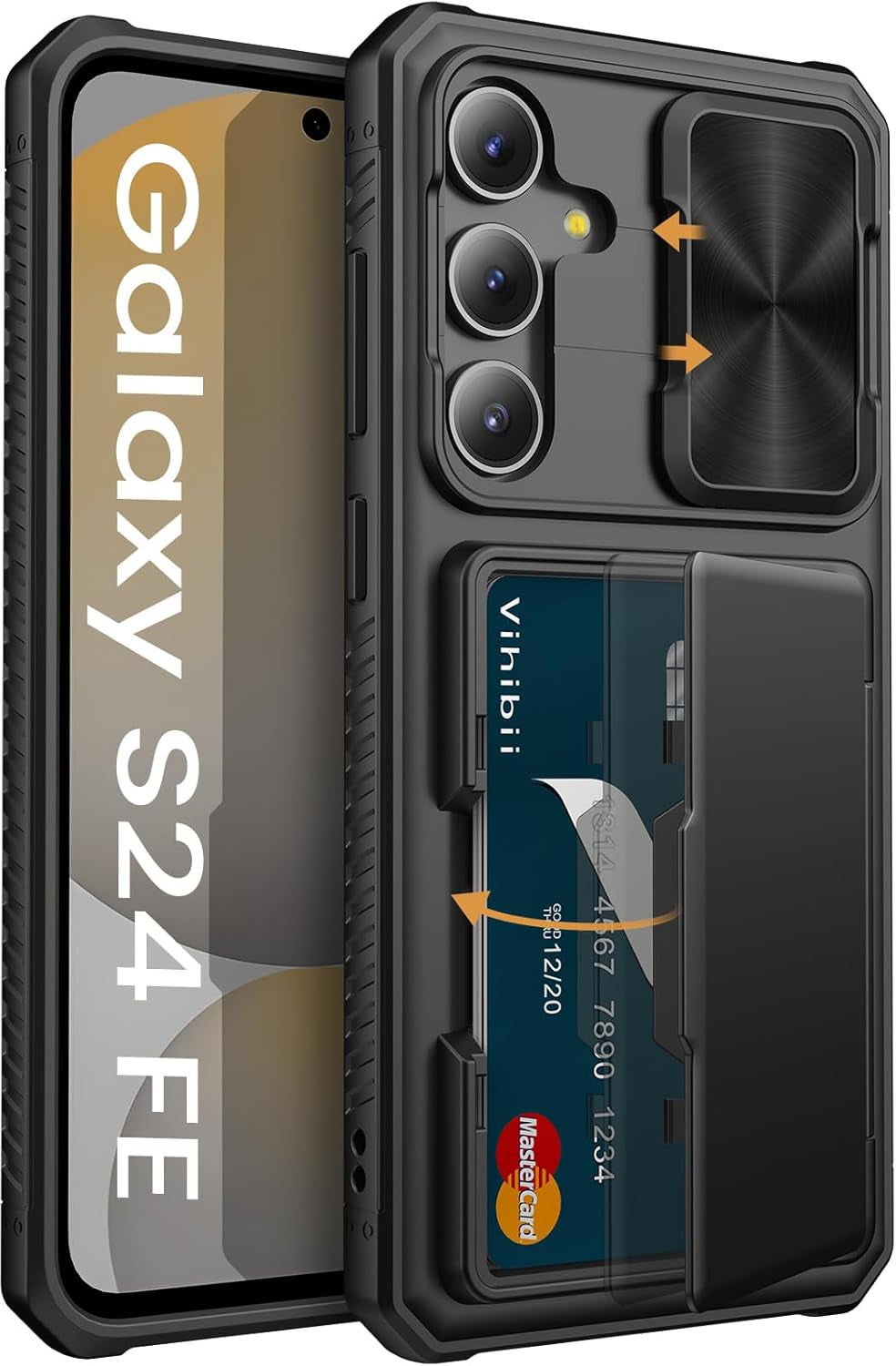 Shockproof Wallet Case for Samsung Galaxy S24 Ultra with Card Holder (4 Cards), Slide Camera Cover, and Kickstand – Black