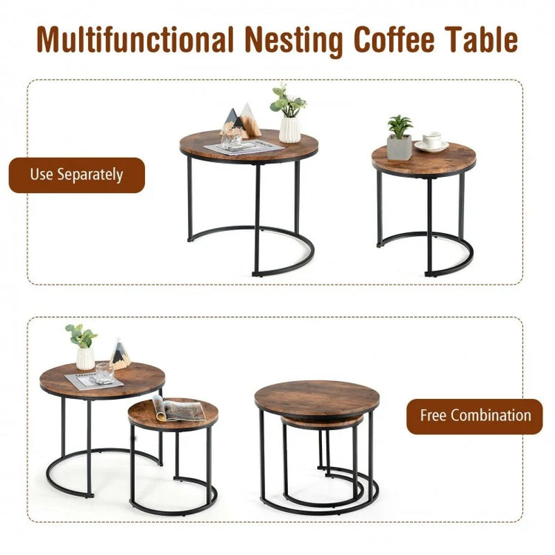Set of 2 Contemporary Round Stacking Nesting Coffee Tables