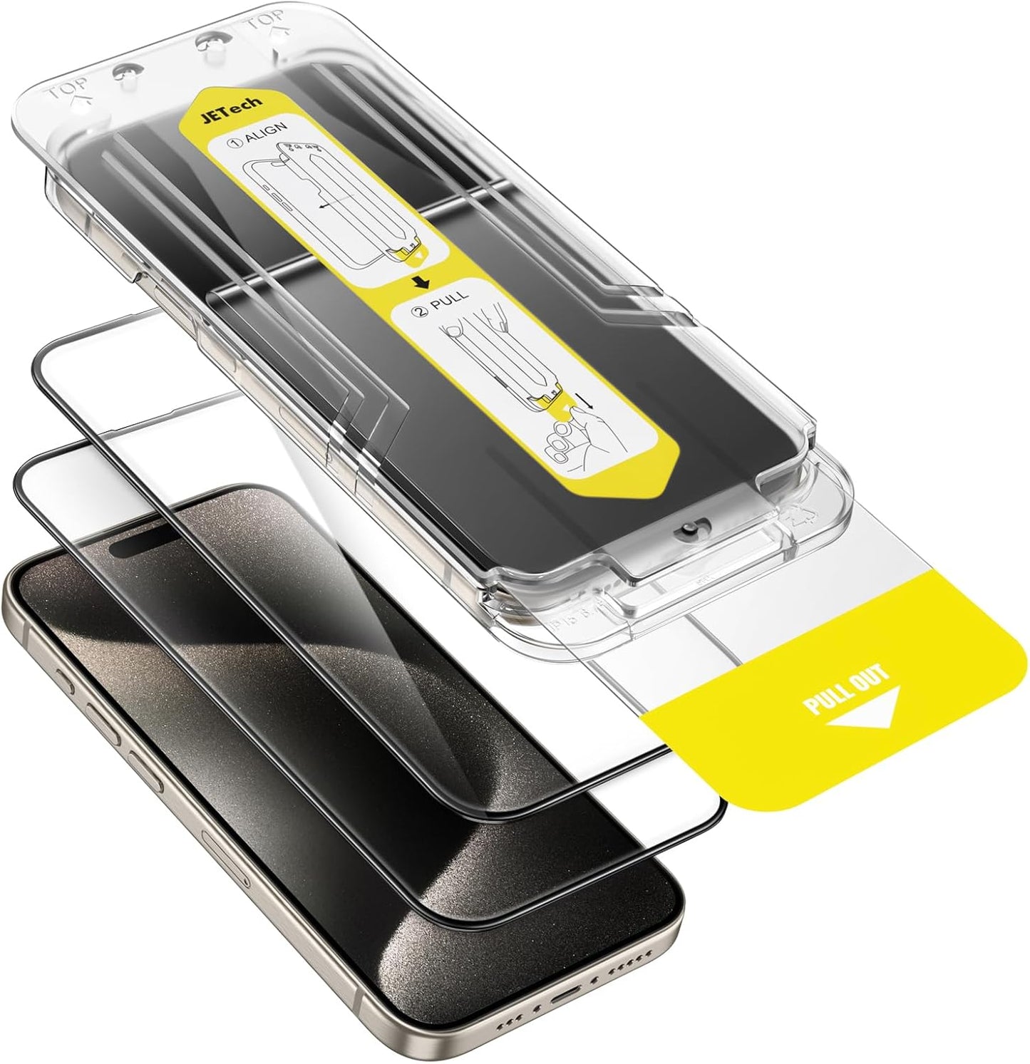 Full Coverage Screen Protector for iPhone 15 Pro (6.1-Inch) with One-Step Alignment Tray - 2-Pack