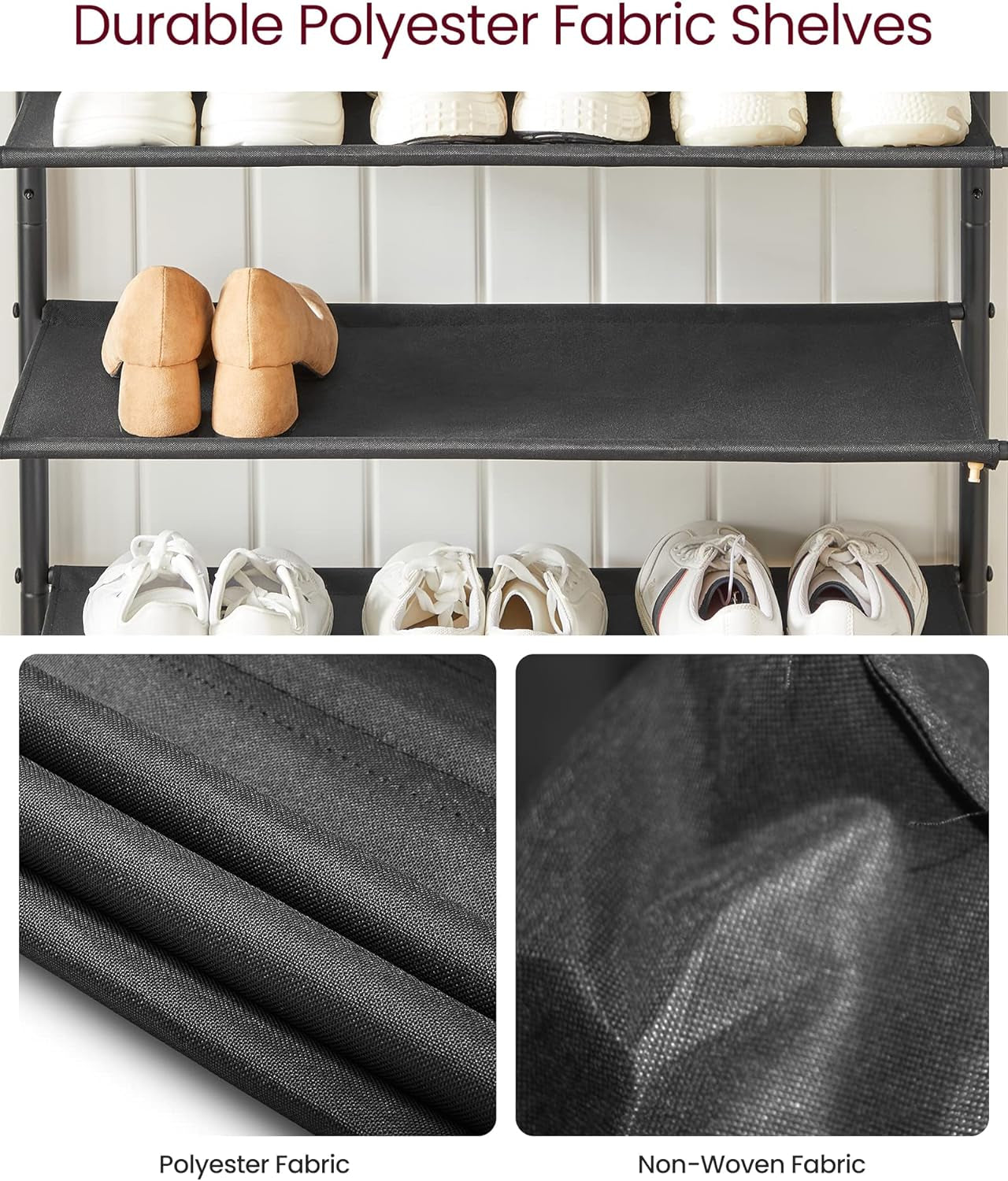 5-Tier Shoe Storage Rack for 15-18 Pairs, Narrow Organizer for Closet and Entryway, Rustic Brown and Black Design