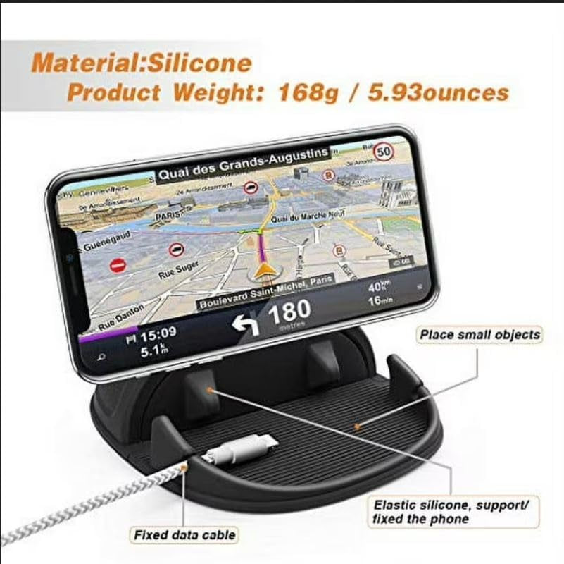 Car Phone Holder, Car Phone Mount Silicone Car Pad Mat for Various Dashboards, Slip Free Desk Phone Stand Compatible with Iphone, Black