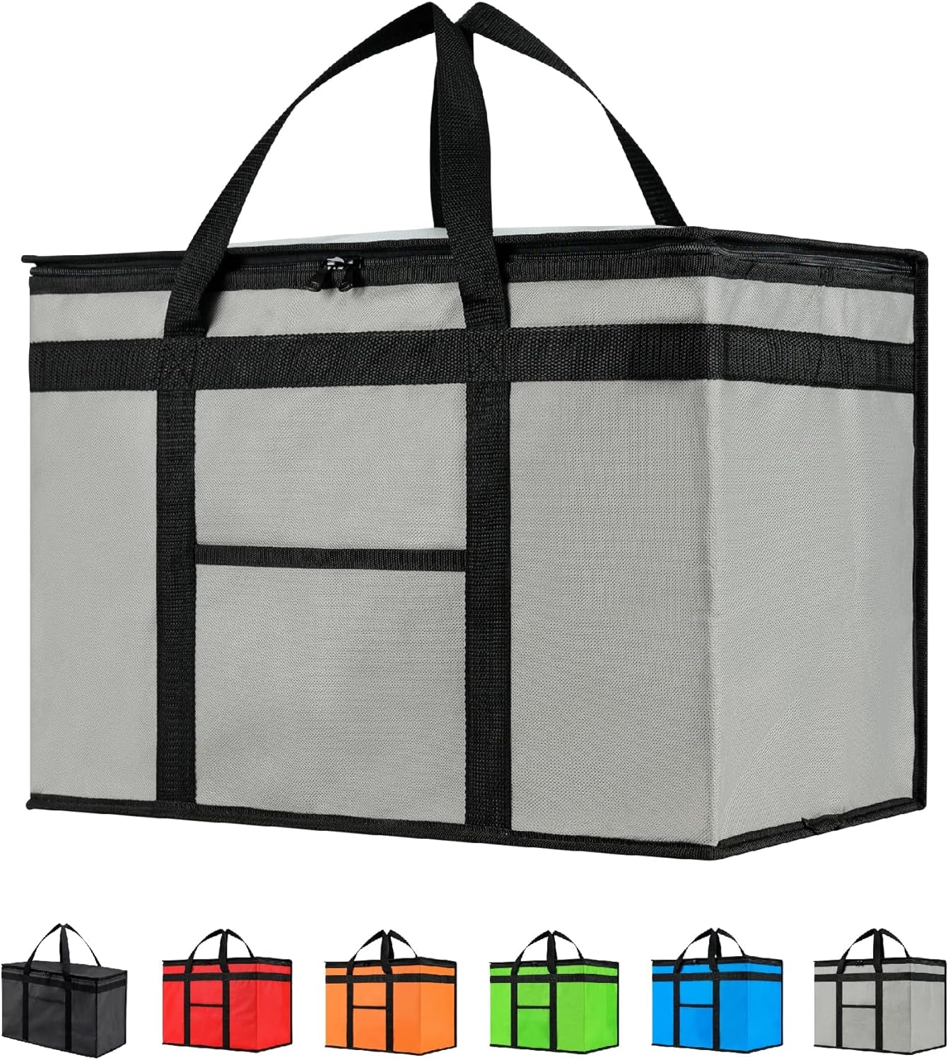 XXL Insulated Cooler Bag and Food Warmer for Food Delivery and Grocery Shopping, Black, Zippered Top (1 Pack)