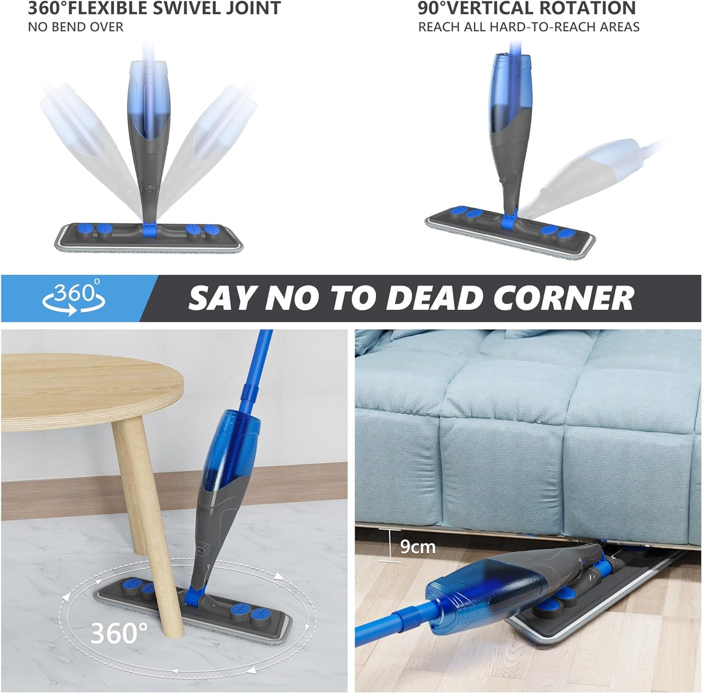 Professional Spray Mop for Efficient Floor Cleaning - Microfiber Flat Mop with Refillable 635ML Bottle and 4 Washable Pads for Hardwood, Laminate, Tile, Wood, Ceramic, and Vinyl Surfaces in Home and Kitchen
