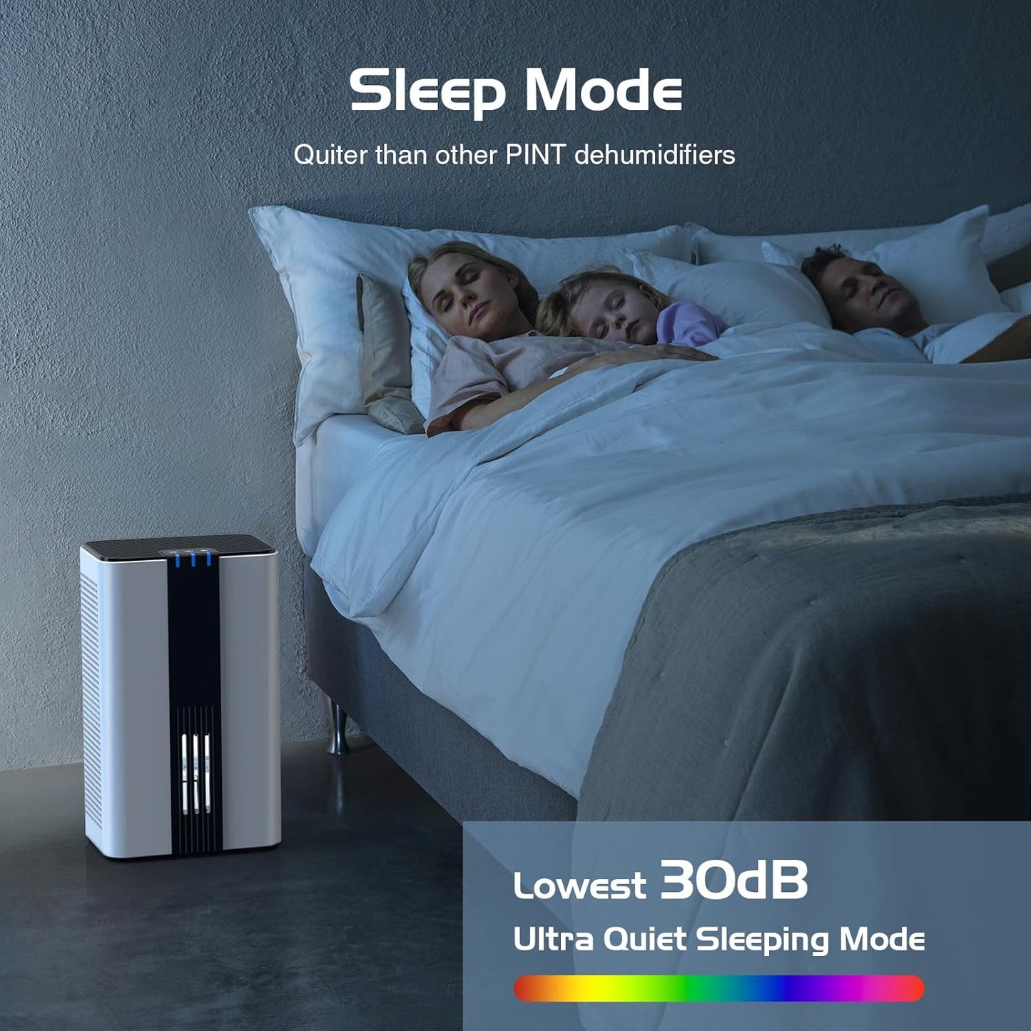 Home Dehumidifier for Spaces up to 850 Sq. Ft, 85 OZ Water Tank, Dual Operating Modes with Auto Shut Off, 7-Color LED Light