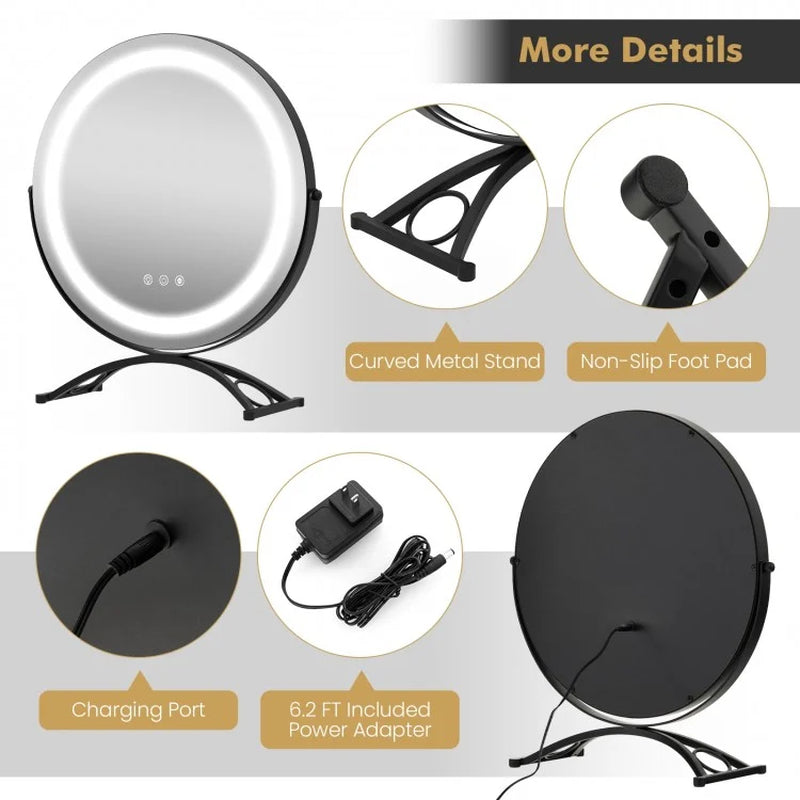16-Inch Round LED Vanity Mirror with Three Color Temperature Settings and Adjustable Brightness