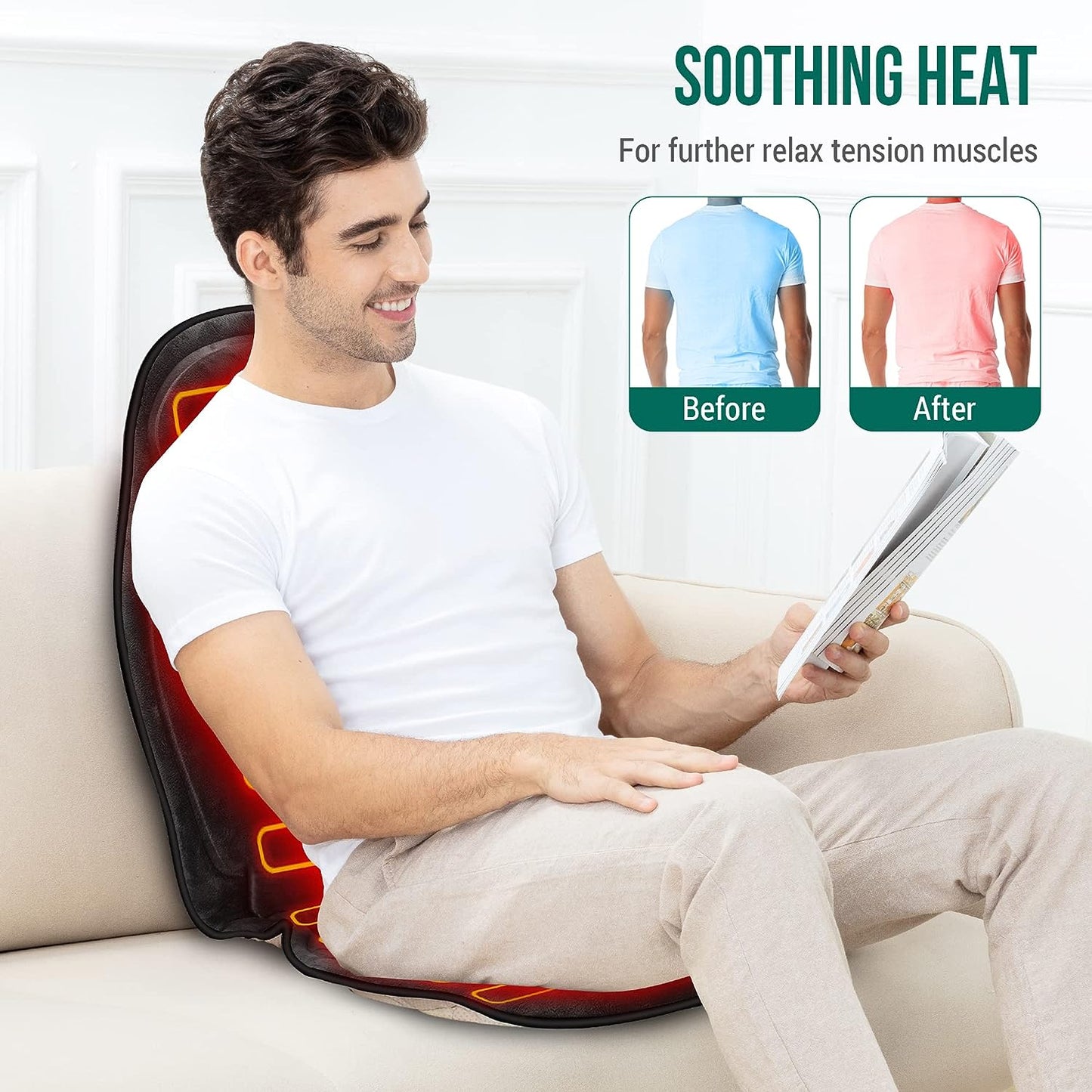 Vibrating Massage Seat Cushion with Heat - 6 Motors and 2 Heat Settings, Back Massager Pad, Ideal Gift for Parents
