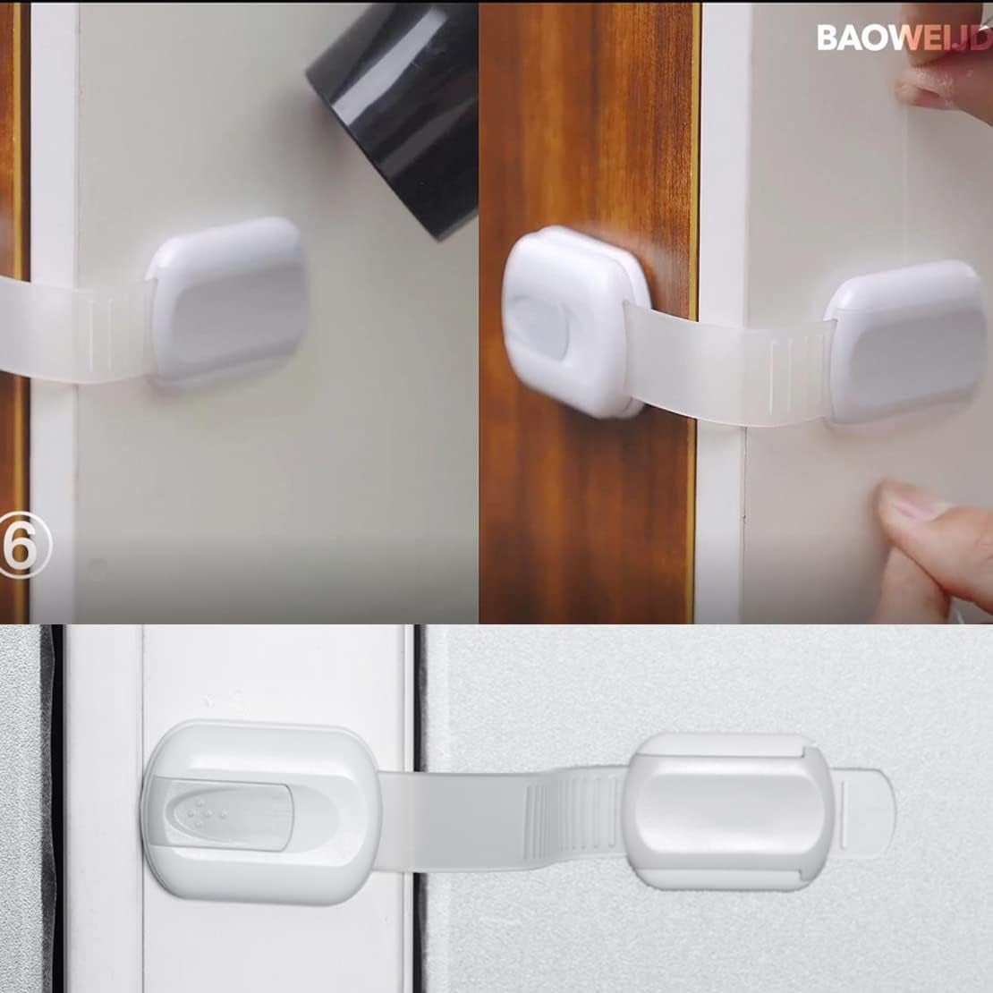 Child Safety Cabinet Locks with Extra 3M Adhesive - No Screws Required for Drawers and Cupboard Doors (8-Pack)