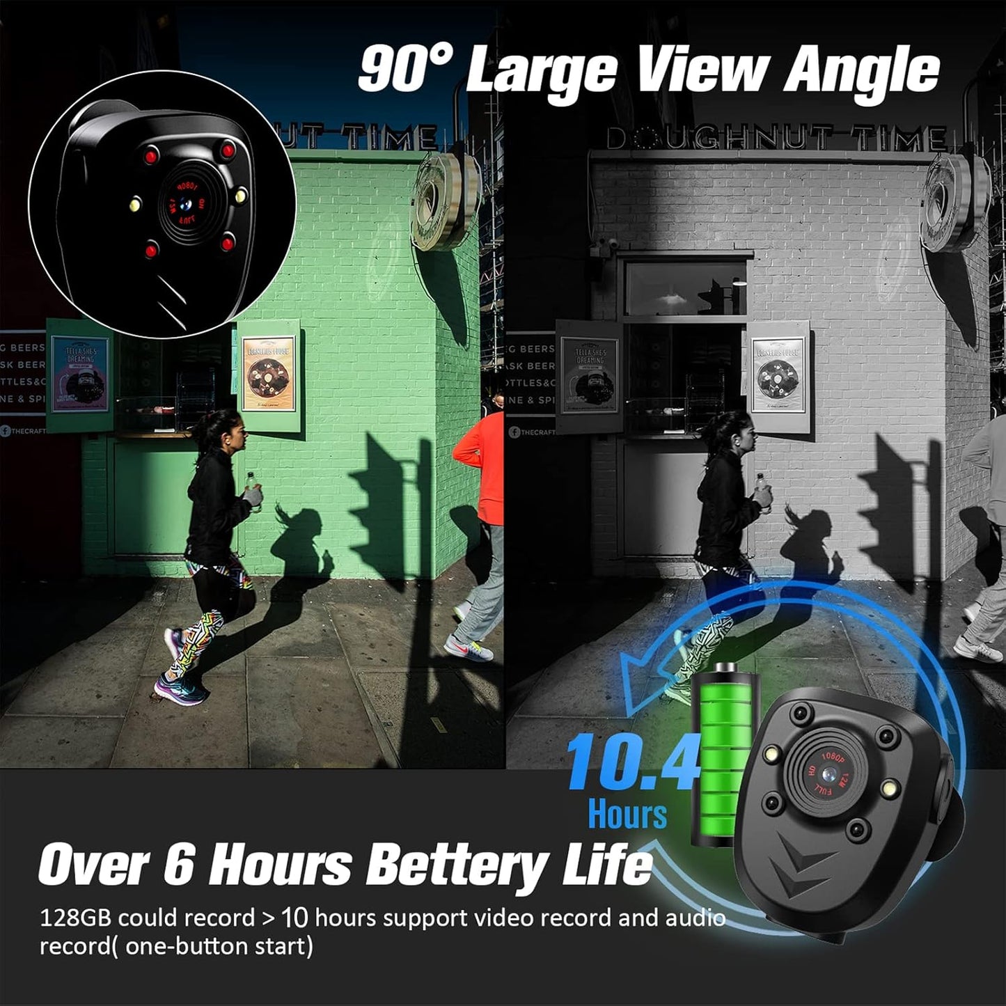 Compact HD 1080P Body Camera with 128GB Built-In Memory, Night Vision IR, Loop Recording, and 4-6 Hour Battery Life for Law Enforcement and Security Applications