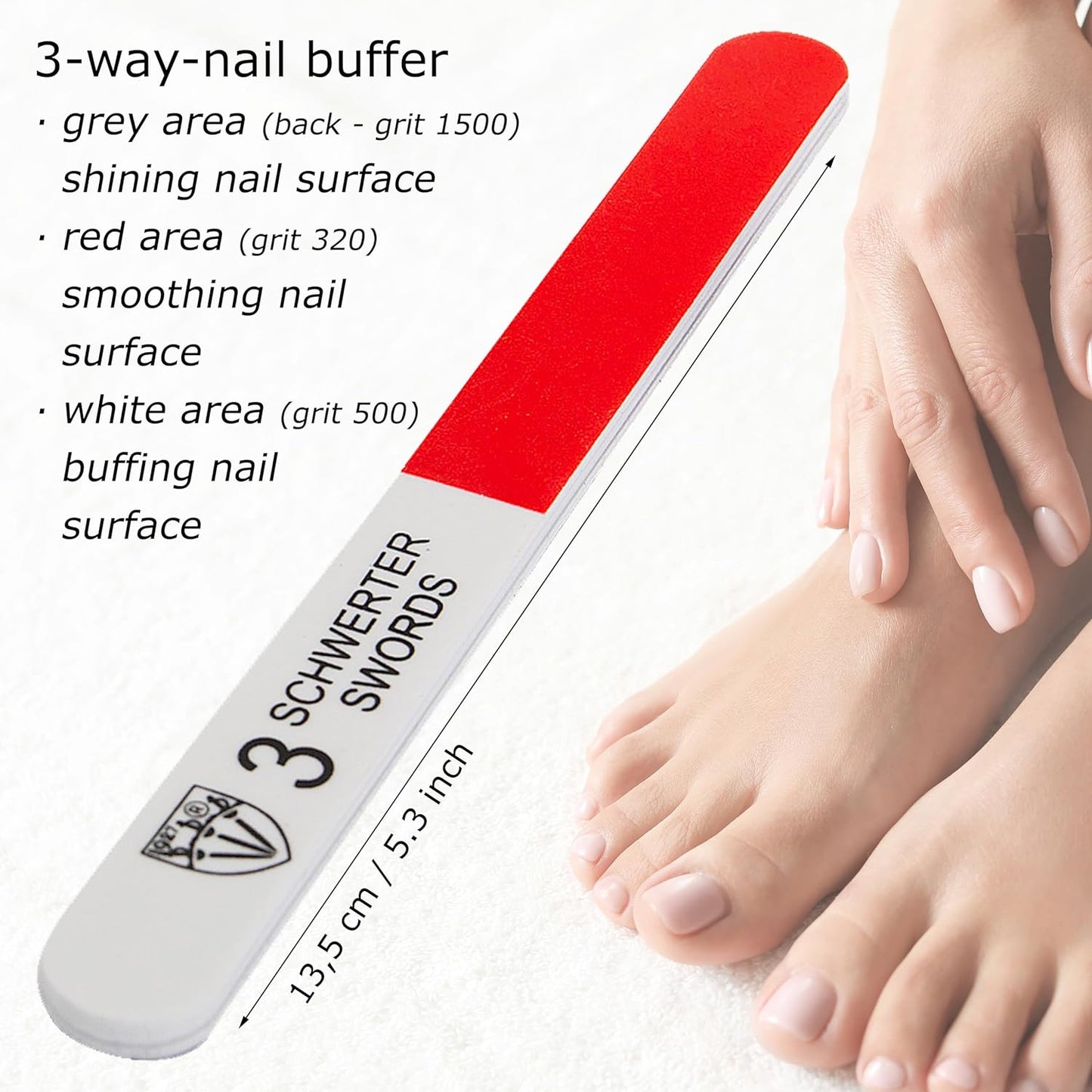 Premium Double-Sided Sapphire Nail File Set (2 Pieces) with 3-Way Nail Buffer (1 Piece) for Professional Manicure and Pedicure Care by 3 Swords, Made in Solingen