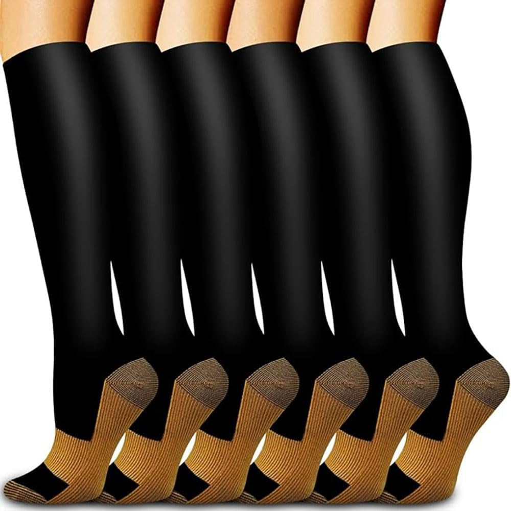 6 Pairs of Compression Socks for Men and Women - Optimal Support for Athletes and Travel Nurses (20-30 mmHg)