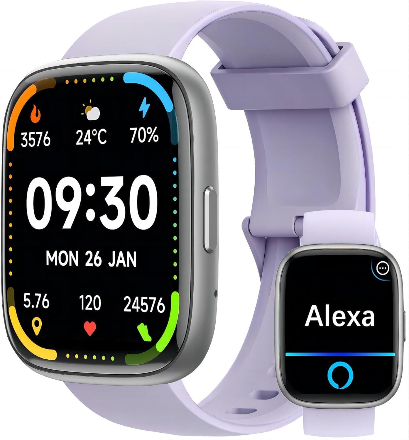 Smartwatch with Call Functionality, Built-in Alexa, 1.83" HD Touchscreen, Fitness Tracking, Heart Rate, SpO2, Sleep Monitoring, IP68 Waterproof, 100 Sports Modes