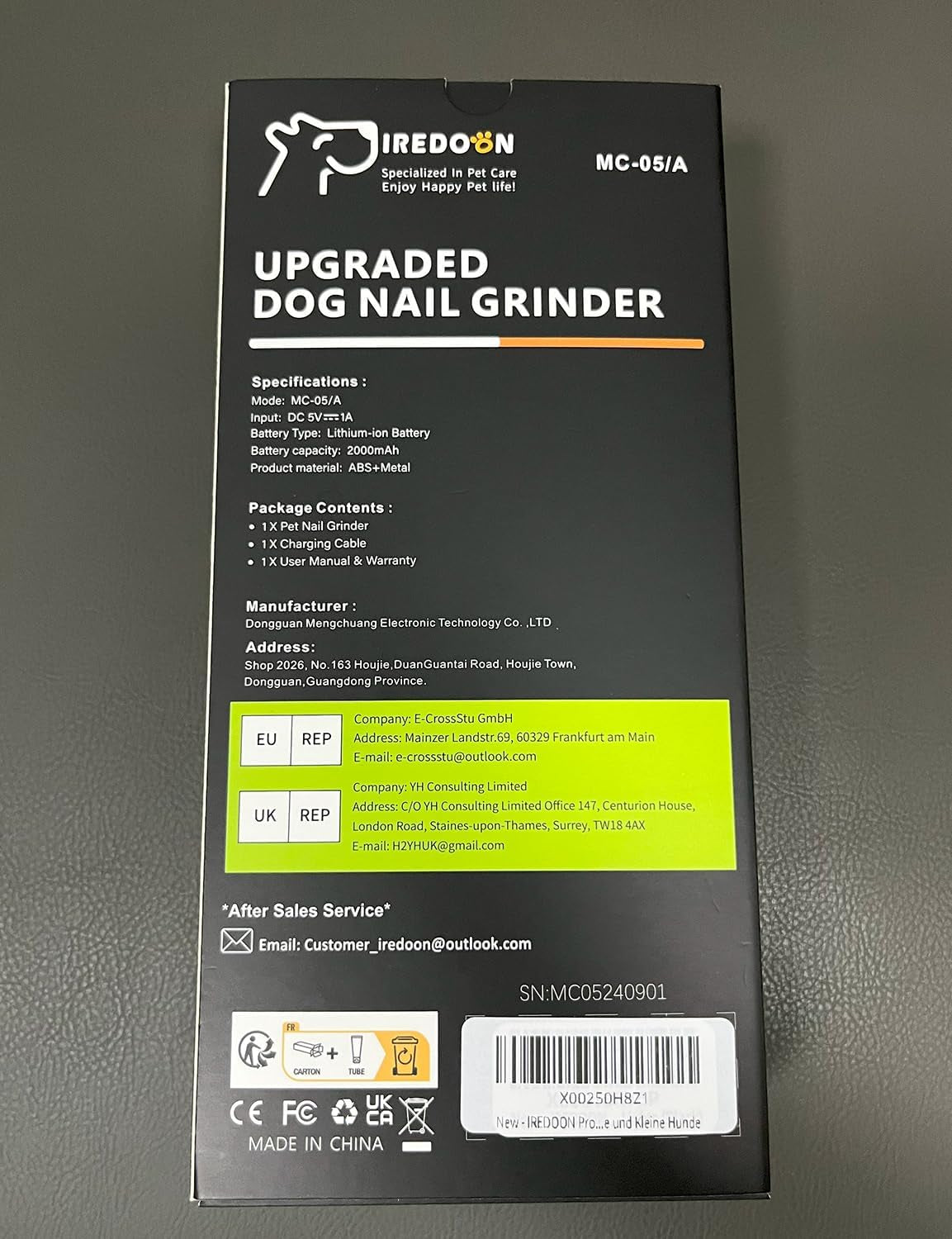 Dog Nail Grinder - 3-Speed Electric Pet Nail Tool - Low Vibration, Super Quiet Operation, 4 LED Lights, Small, Large Dogs (Black)
