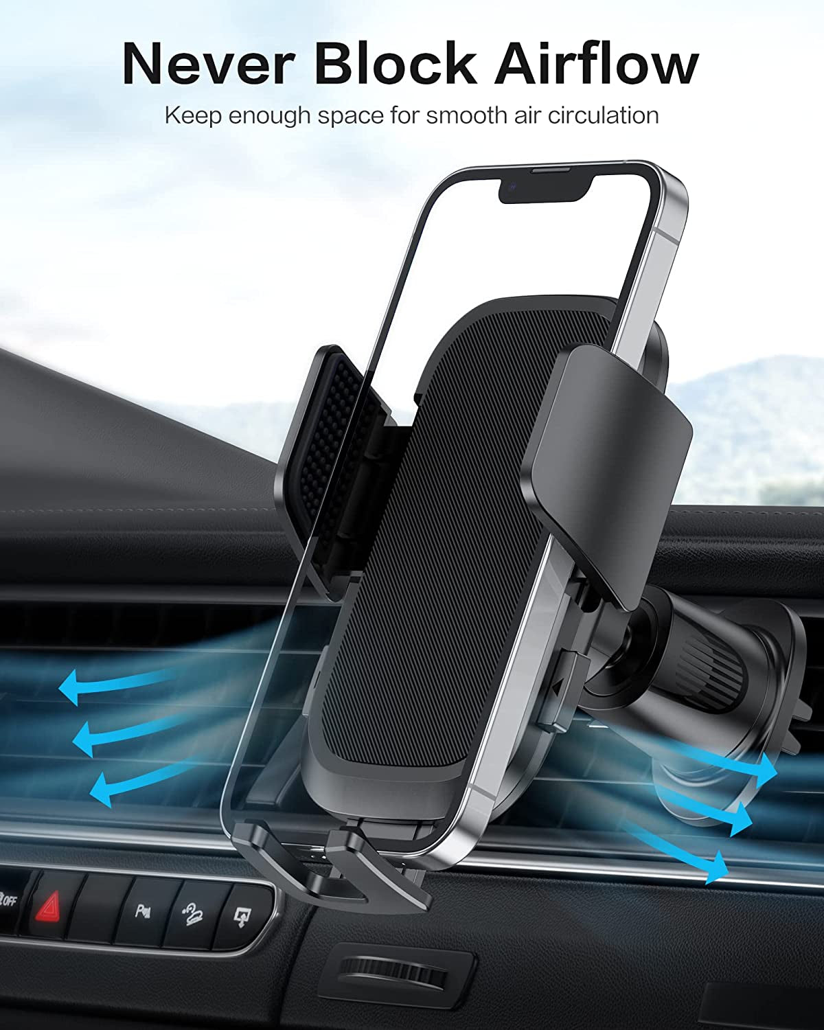 Universal 360° Rotation Car Phone Holder with Air Vent Mount and Secure Hook Clip - One-Touch Compatibility for All Smartphones