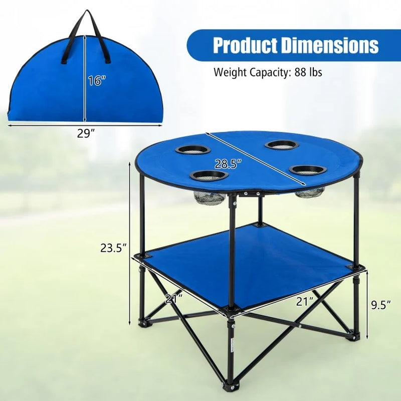 2-Tier Portable Picnic Table with Carrying Bag and Four Cup Holders