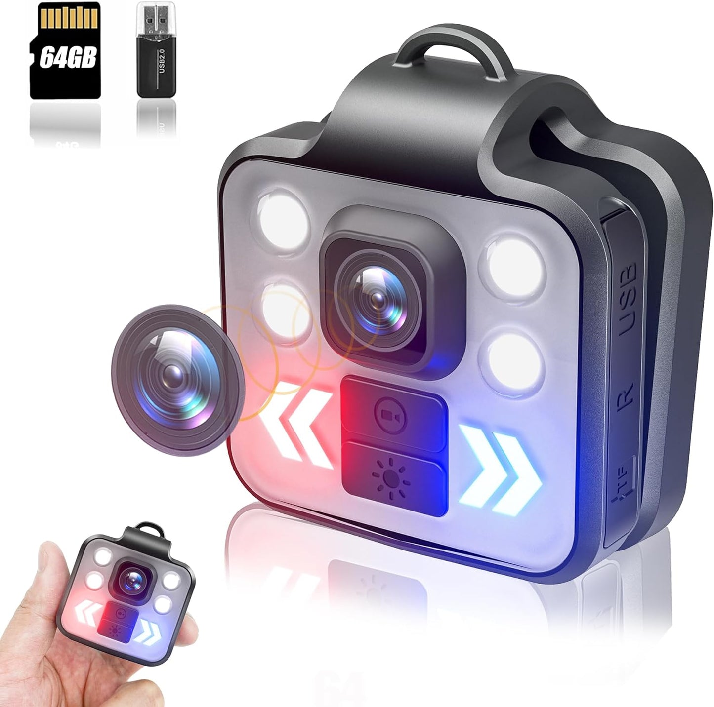 1080P Mini Body Camera - Wireless Wearable Video Recorder - Waterproof Design, Built-In 64GB Memory, 3 LED Flashlight Modes
