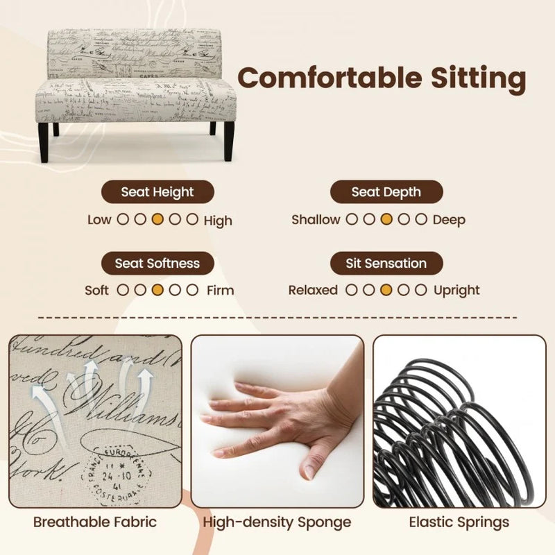 Armless Loveseat Sofa with Backrest and Spring Cushion Support
