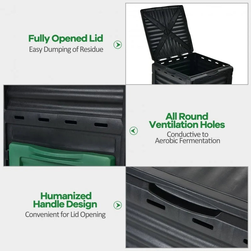80-Gallon Outdoor Compost Bin with Large Access Lid and Bottom Access Door
