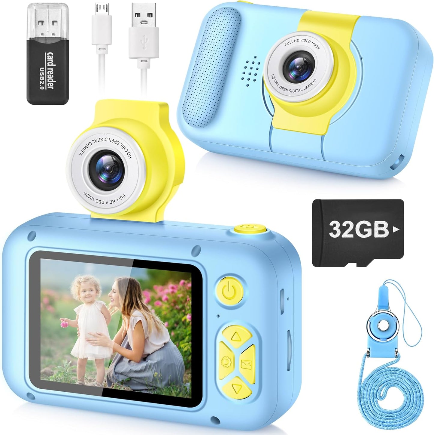 Digital Camera for Kids with 2.4-Inch IPS Screen, 180° Flip Lens, and Built-in Games - Gift for Ages 4-11