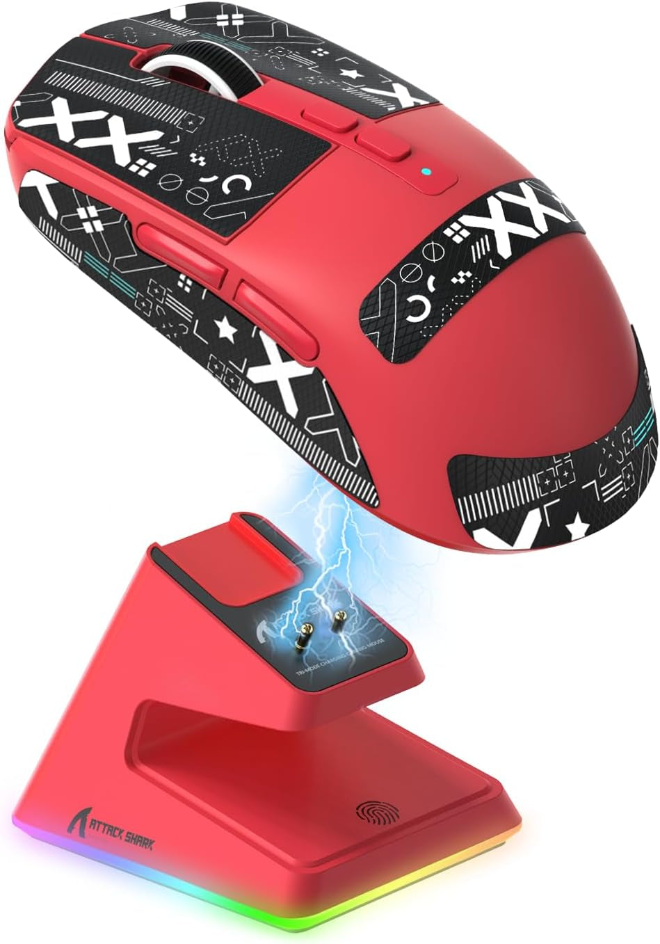 Ultra-Lightweight Wireless Gaming Mouse with Magnetic RGB Charging Dock, Dual Connectivity (Bluetooth/2.4GHz), Pixart PAW3395 Sensor, 26000 DPI, (Black)