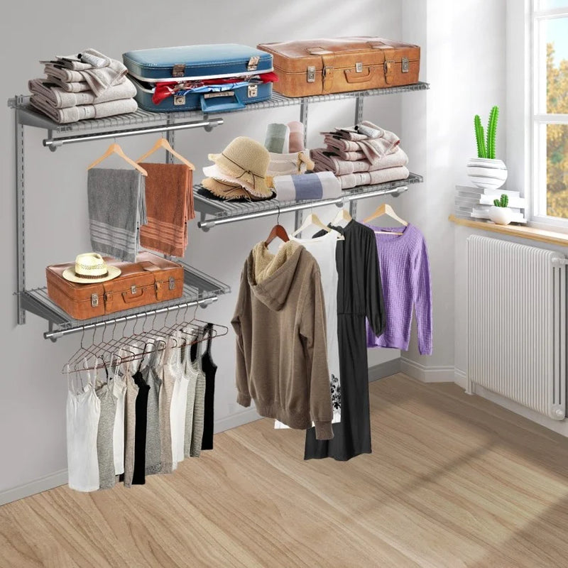 Customizable Wall-Mounted Closet Organizer System for 3 to 5 Feet with Hanging Rod