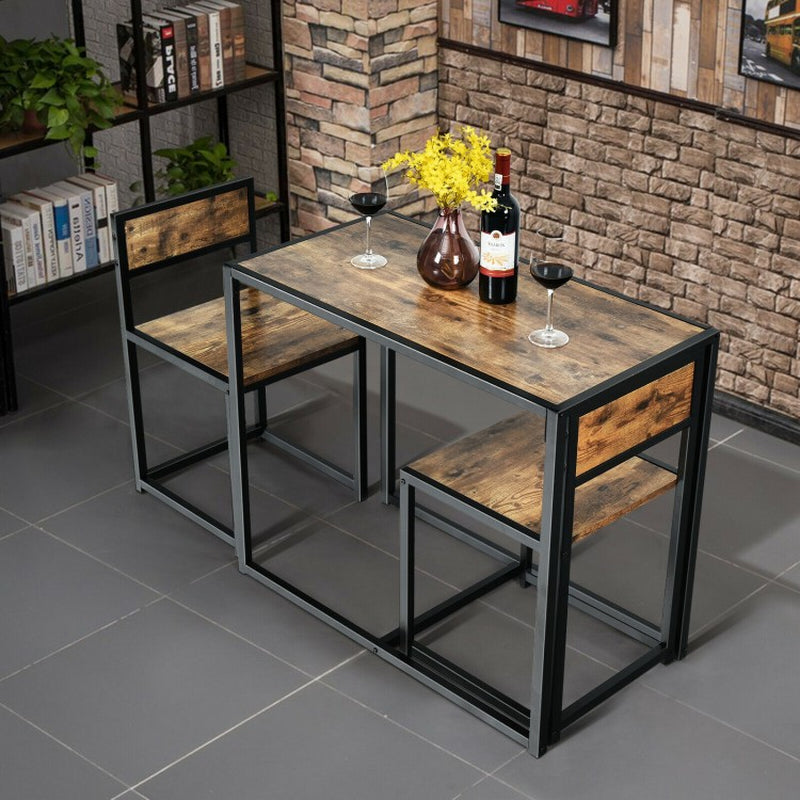Compact 3-Piece Dining Set with Metal Frame: Table and 2 Chairs for Small Spaces