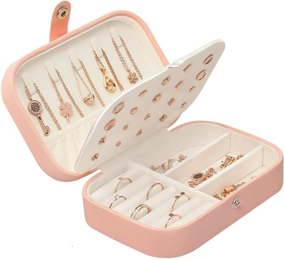 Double Layer Travel Jewelry Organizer - Elegant PU Leather Case for Rings, Earrings, Necklaces, and Bracelets