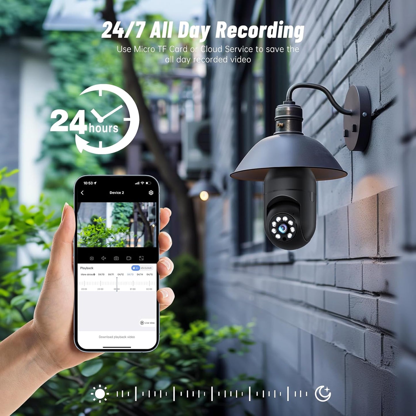 Wireless Outdoor Light Bulb Security Camera - 5G/2.4GHz WiFi, 2K HD 360° Surveillance, Color Night Vision, Motion Sensor, Two-Way Audio