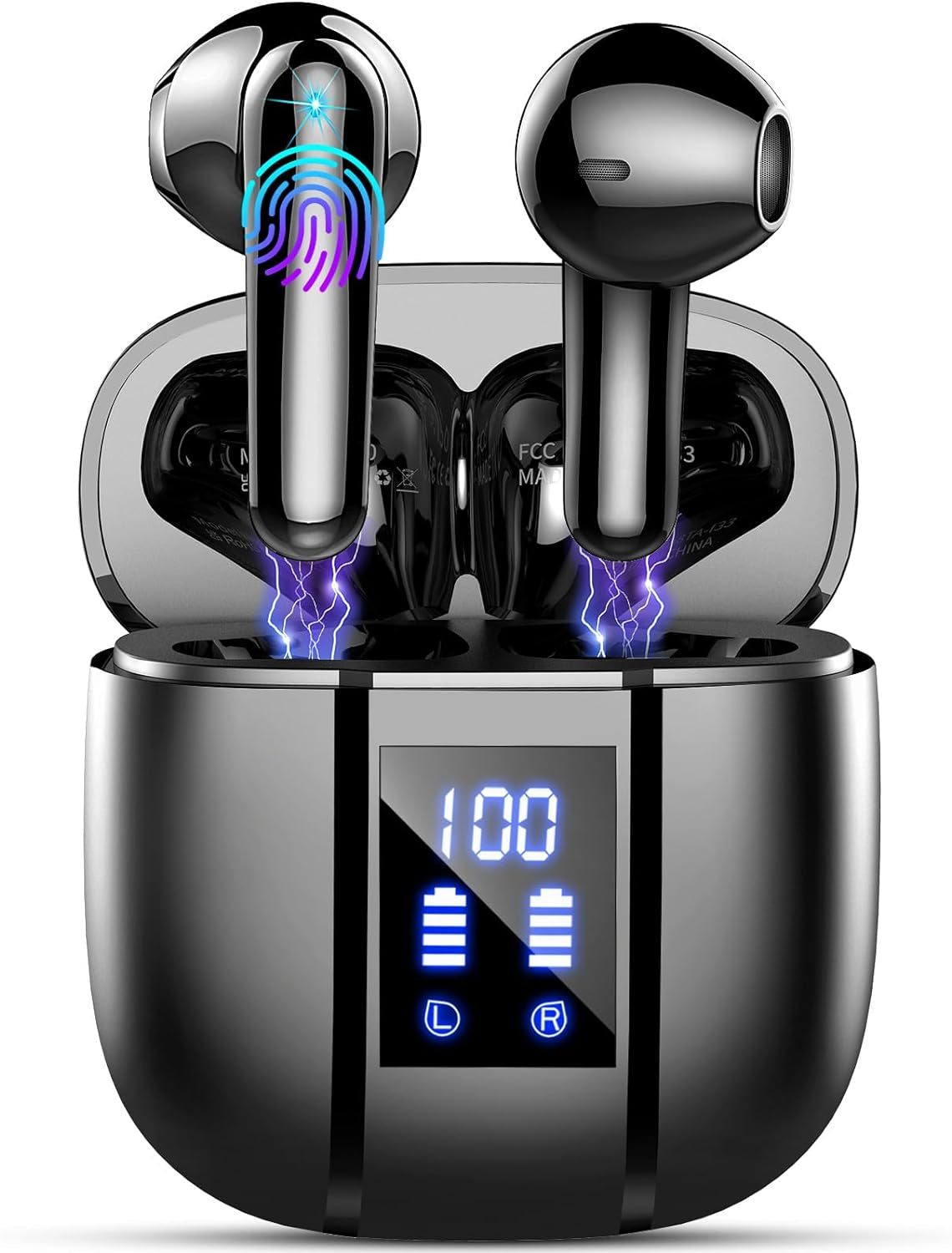 Bluetooth 5.3 Wireless Earbuds with 4 ENC Noise Cancelling Microphones, 48H Hi-Fi Stereo Sound, Dual LED Display, IP7 Waterproof