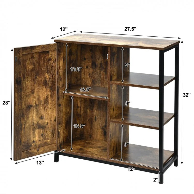 Freestanding Multi-Functional Storage Cabinet with Three Open Shelves and Doors