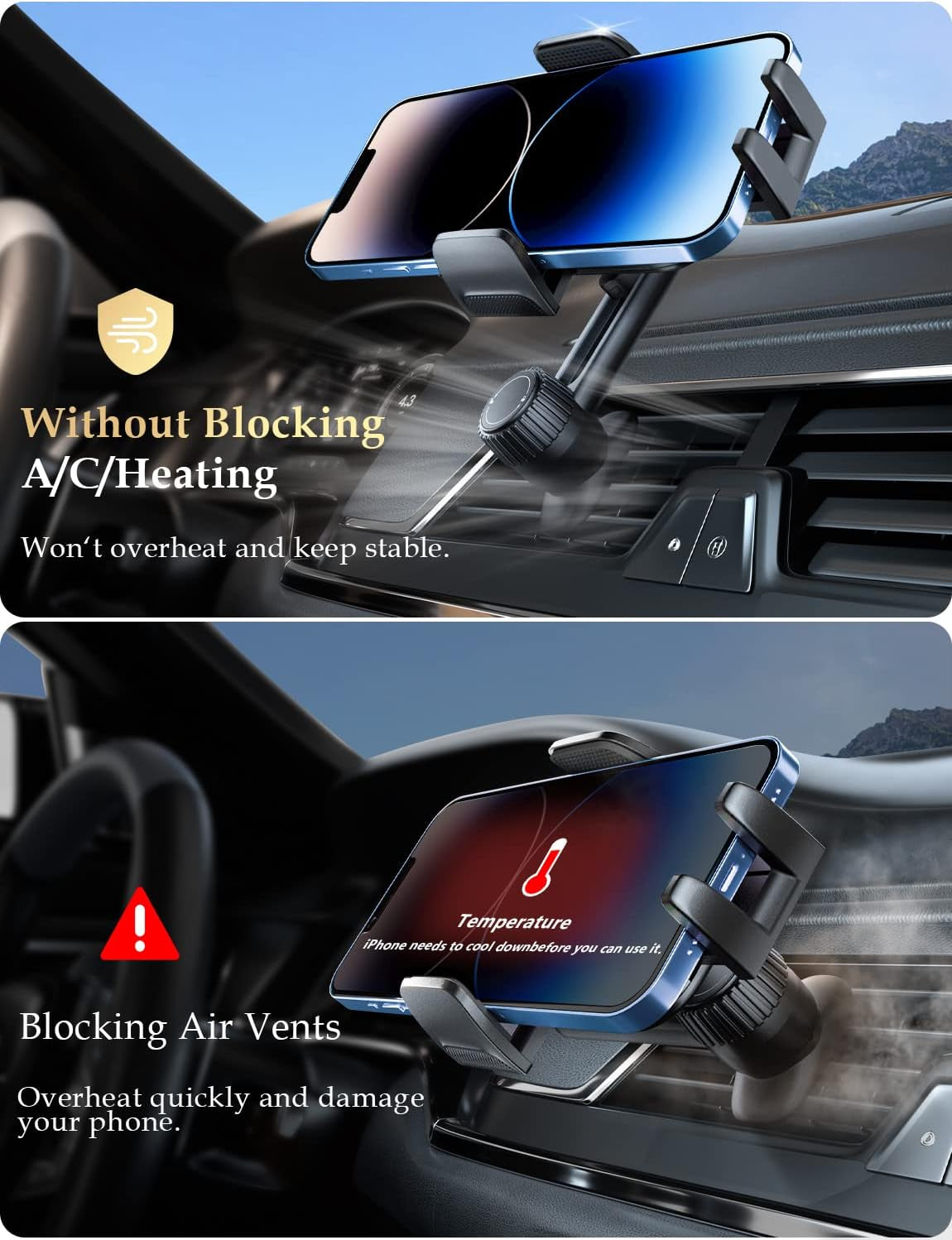 Universal Car Vent Phone Holder: Hands-Free Mount for iPhone & Samsung Smartphones - Compatible with Thick Cases