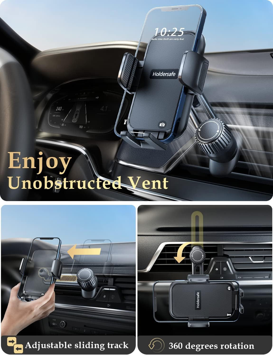 Universal Car Vent Phone Holder: Hands-Free Mount for iPhone & Samsung Smartphones - Compatible with Thick Cases
